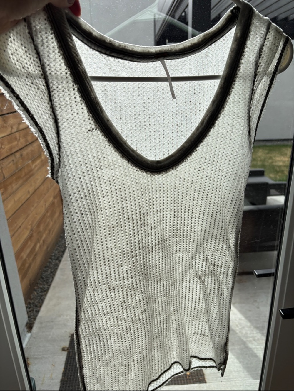 Free People Light Gray Waffle Knit V-Neck Women's Top - Picture 3 of 4
